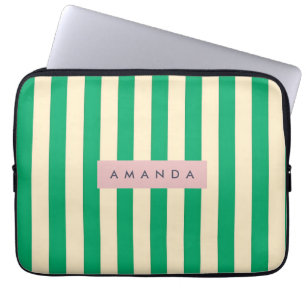 Personalisierter grüner und cremefarbener Streifen Laptopschutzhülle
