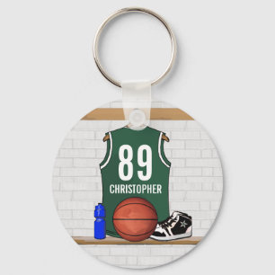 Personalisierter grüner und weißer Basketball Schlüsselanhänger
