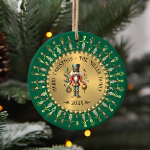 Personalisierter grüner Weihnachtsnussknacker aus Keramik Ornament
