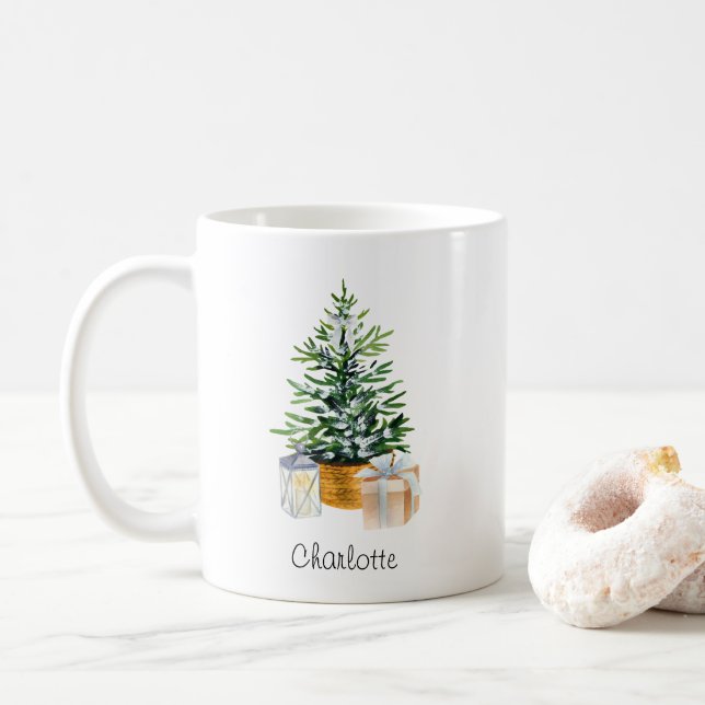 Personalisierter Grüner Weißer Minimalweiße Weihna Kaffeetasse (Mit Donut)