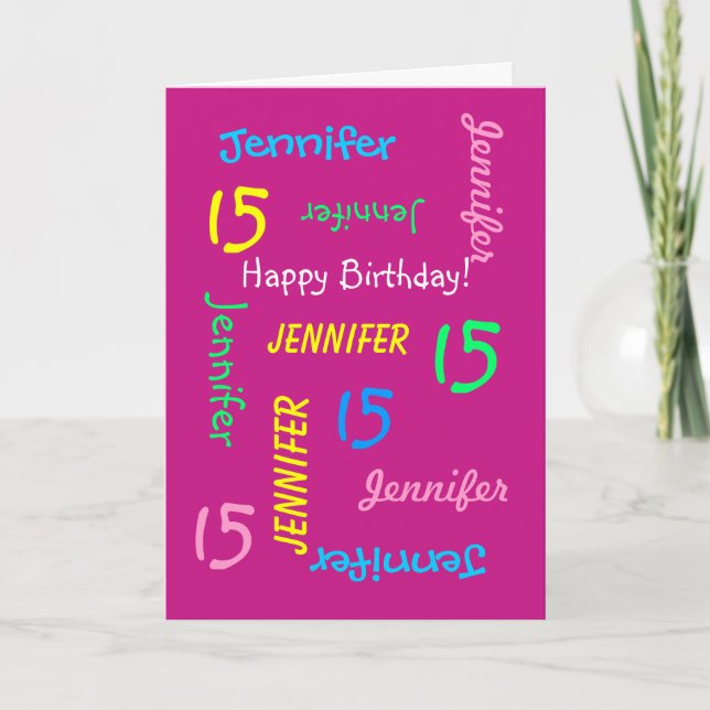 Personalisierter Grußkartenname 15. Geburtstag Ros Karte (Vorderseite)