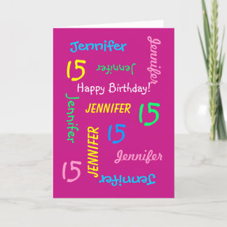 Personalisierter Grußkartenname 15. Geburtstag Ros Karte