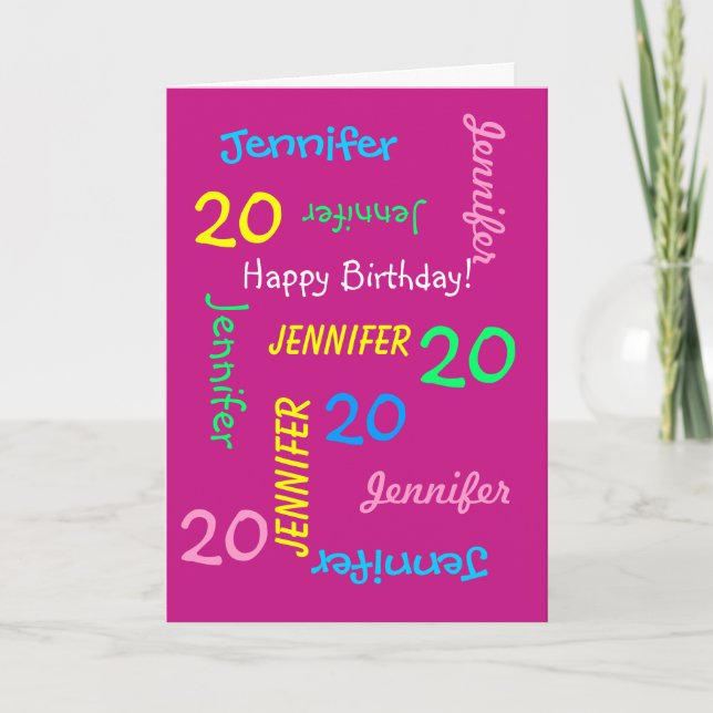 Personalisierter Grußkartenname 20. Geburtstag Ros Karte (Vorderseite)