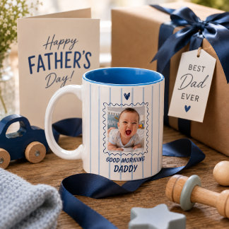 Personalisierter Guten Morgen Daddy Foto-Becher vo Zweifarbige Tasse