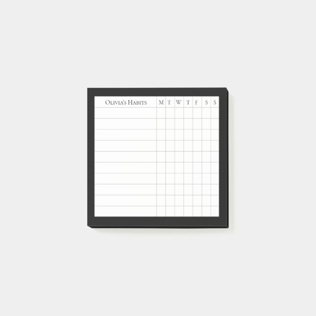 Personalisierter Habit-Tracker in Schwarz und Weiß Post-it Klebezettel (Vorderseite)