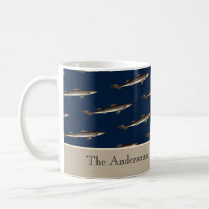Personalisierter Hai Navy Tan Sand Nautical Kaffeetasse