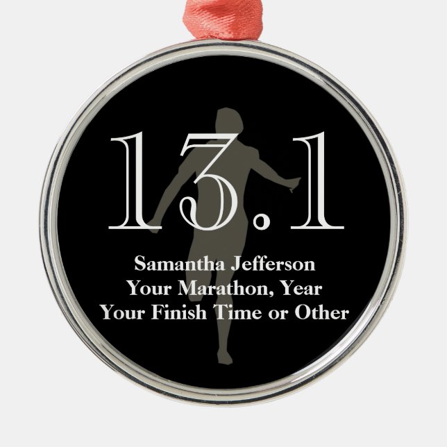 Personalisierter Halbmarathon-Läufer 13.1 Halten S Silbernes Ornament (Vorne)