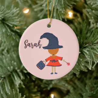 Personalisierter Halloween-Hexen-Mädchen-Schmuck Keramik Ornament