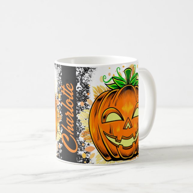 Personalisierter Halloween JackoLantern Spooky Pum Kaffeetasse (VorderseiteRechts)