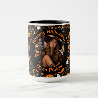 Personalisierter Halloween-Katzenbecher mit Foto & Tasse