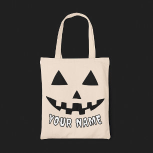 Personalisierter Halloween-Kürbisname Schwarz & We Tragetasche