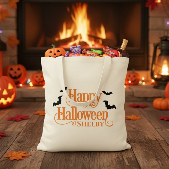 Personalisierter Halloween Trick oder Treat Tragetasche (Personalized Happy Halloween Trick or Treat Tote Bag - Add your favorite trick-or-treater's name!)