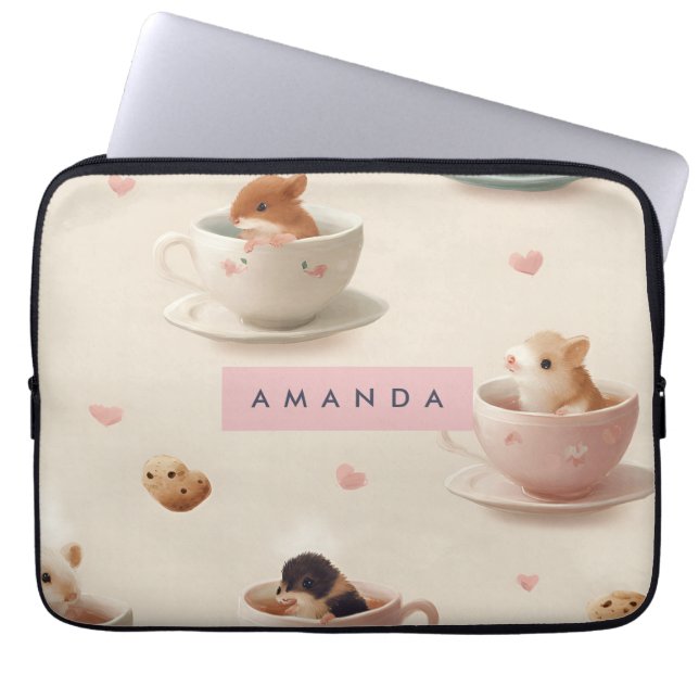 Personalisierter Hamster im Teacup-Muster Laptopschutzhülle (Vorderseite)