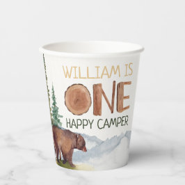 Personalisierter Happy Camper Waldbär Pappbecher