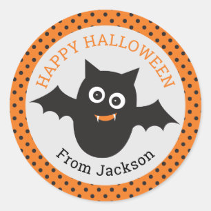 Personalisierter Happy Halloween-Fledermaus Runder Aufkleber
