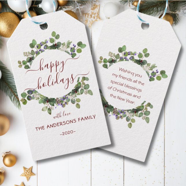 Personalisierter Happy Holidays Wasserfarbenkranz Geschenkanhänger (Von Creator hochgeladen)