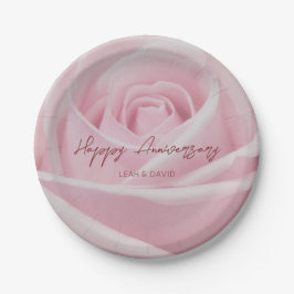 Personalisierter Happy Jubiläumsrosa Pappteller