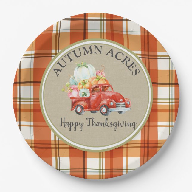 Personalisierter Harvest Pumpkin Truck Erntedank Pappteller (Vorderseite)