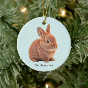 Personalisierter Hase auf Hellblau Keramik Ornament