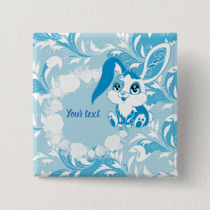 Personalisierter Hase Cute Blue Kawaii Button