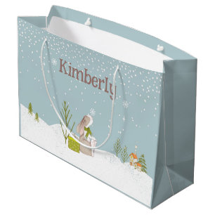 Personalisierter Hase im Schnee Weihnachten Große Geschenktüte