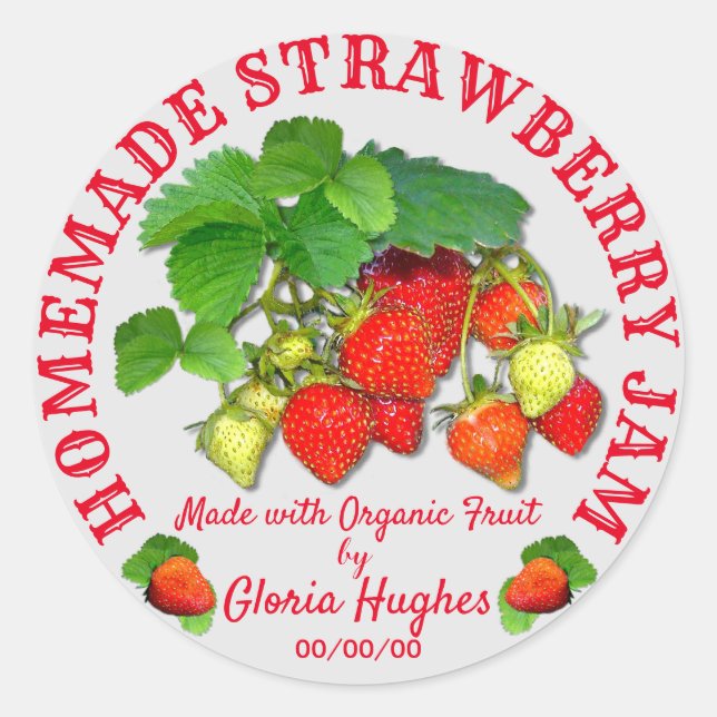 Personalisierter hausgemachter Strawberry-Konfitür Runder Aufkleber (Vorderseite)