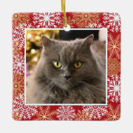 Personalisierter Hauskatze Hund Rote Schneeflocken Keramikornament