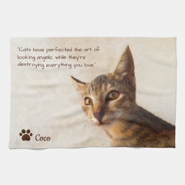 Personalisierter Hauskatze Katze Katze Foto Vorlag Geschirrtuch (Horizontal)
