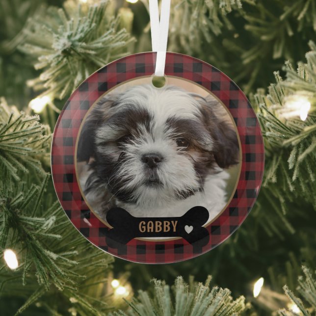 Personalisierter Haustier Rot Kariert Weihnachten Ornament Aus Glas (InSitu)