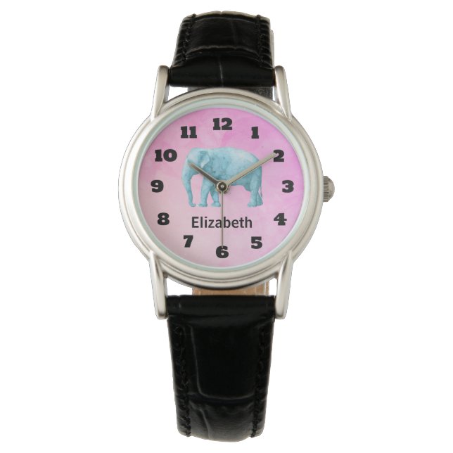 Personalisierter hellblauer Wasserfarbenelementar Armbanduhr (Vorderseite)