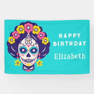 Personalisierter heller floraler Zucker-Schädel-Ge Banner