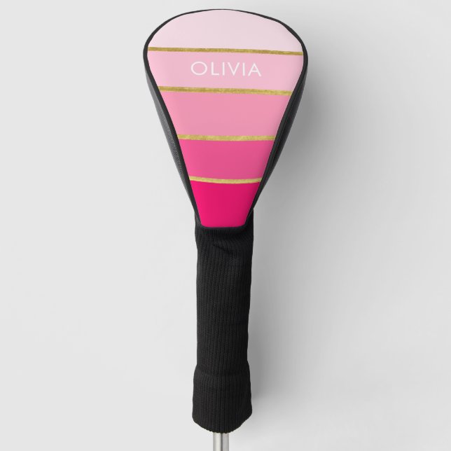 Personalisierter, heller Rosa- und Goldname Golf Headcover (Vorderseite)