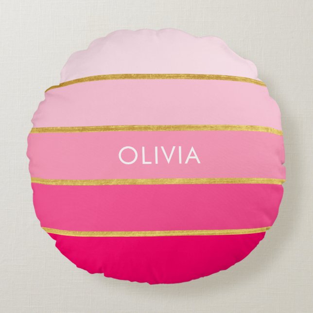 Personalisierter, heller Rosa- und Goldname Rundes Kissen (Vorderseite)