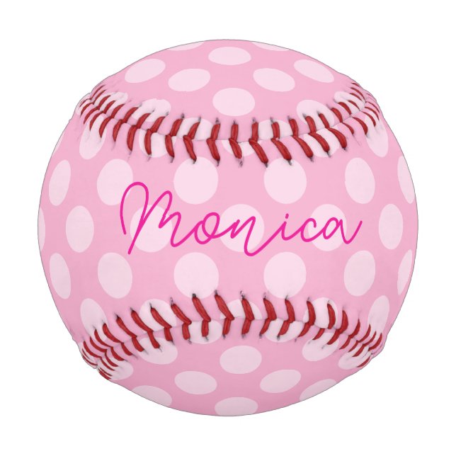 Personalisierter hellrosa Polka Dot Baseball (Vorderseite)