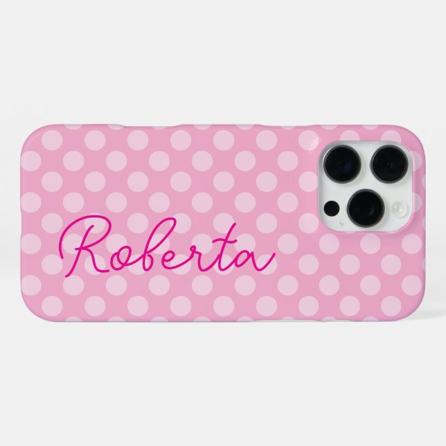 Personalisierter hellrosa Polka Dot iPhone 16 Pro Max Hülle (Rückseite (Horizontal))