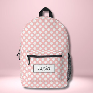 Personalisierter hellrosa und weißer Polka-Punkt Bedruckter Rucksack