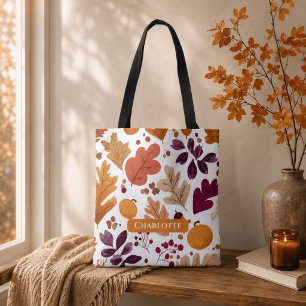 Personalisierter Herbst – Herbstblätter & Eicheln Tasche