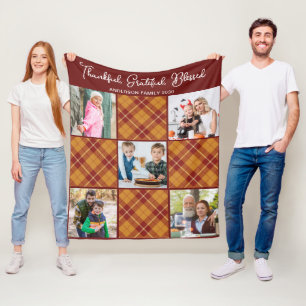 Personalisierter Herbst Orange Kariert 5 Fotomater Fleecedecke