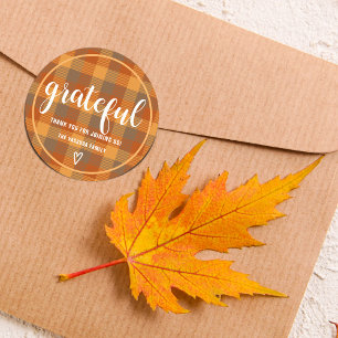 Personalisierter Herbst Orange Tartan Karo Dankbar Runder Aufkleber