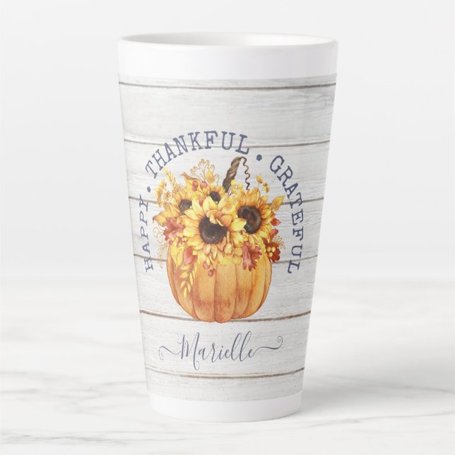 Personalisierter Herbst Pumpkin Sonnenblumen Latte Milchtasse (Vorderseite)
