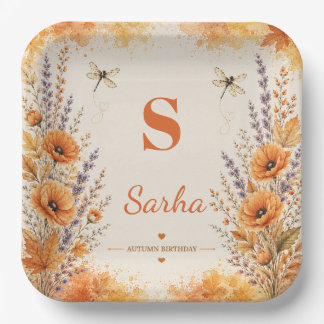 Personalisierter Herbst-Wildblumen-Libellen-Geburt Pappteller