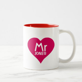 Personalisierter Herr Mug im roten Herzen Zweifarbige Tasse