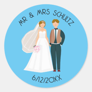 Personalisierter Herr und Frau Bride and Groom Runder Aufkleber