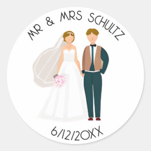 Personalisierter Herr und Frau Bride and Groom Runder Aufkleber