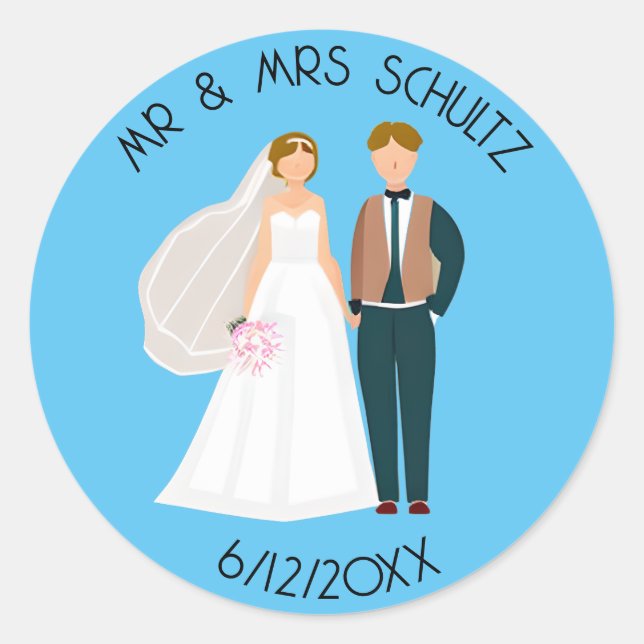 Personalisierter Herr und Frau Bride and Groom Runder Aufkleber (Vorderseite)