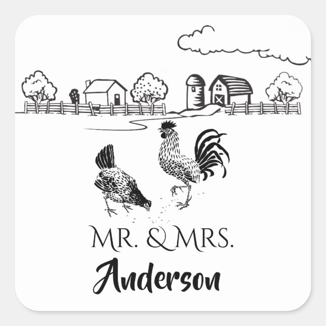 Personalisierter Herr und Frau Chickens Rooster He Quadratischer Aufkleber (Vorderseite)