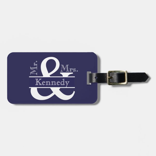 Personalisierter Herr und Frau Newly Weds Monogram Gepäckanhänger (Vorderseite horizontal)