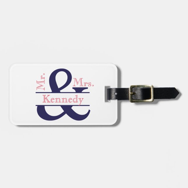 Personalisierter Herr und Frau Newly Weds Monogram Gepäckanhänger (Vorderseite horizontal)