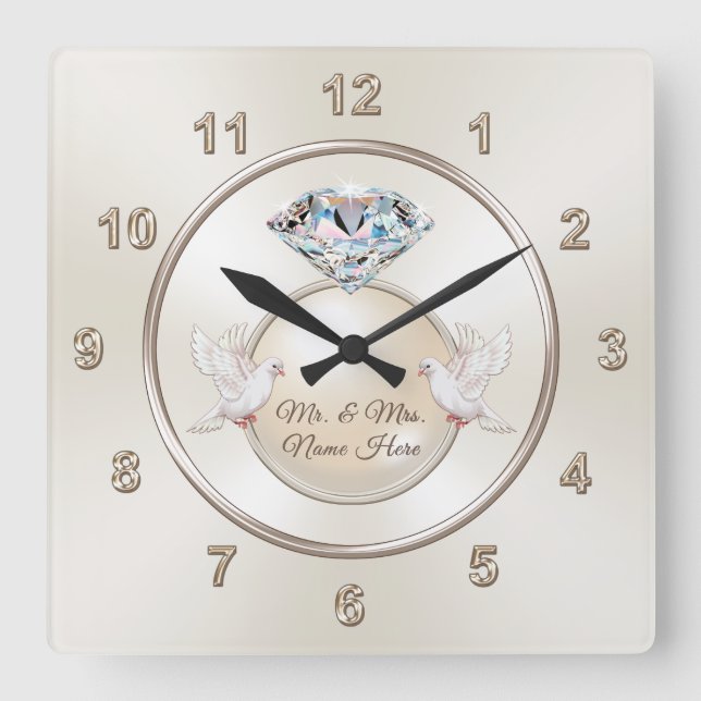 Personalisierter Herr und Frau Wedding Geschenke,  Quadratische Wanduhr (Vorderseite)