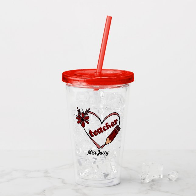 Personalisierter Herzlehrer Valentinstag Acryltrinkbecher (Rückseite Ice)